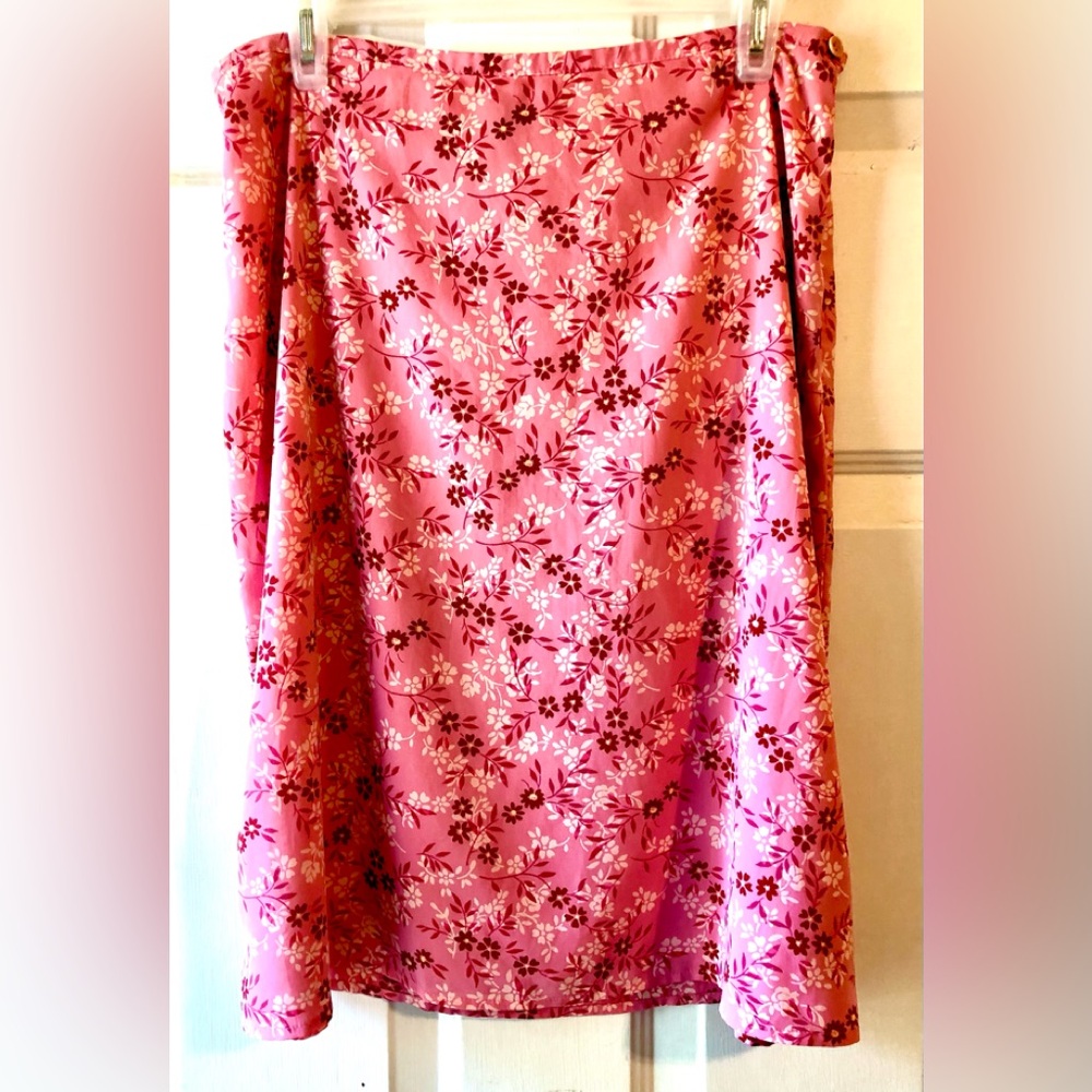 The Limited Pink Red White Floral Side Zip Polyester Lined Midi Skirt Size 12